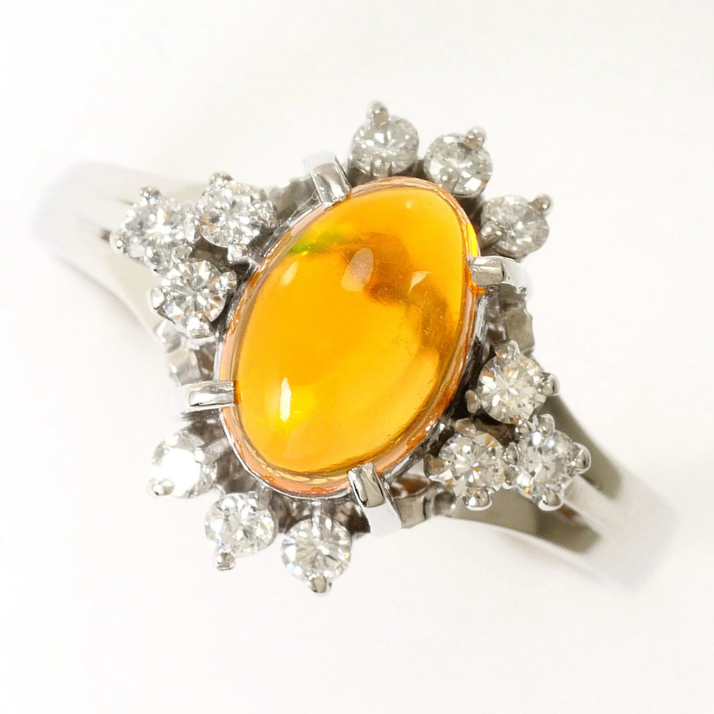 PT900 Platinum Ring, 1 Fire Opal 1.10ct, Diamond 0.27ct, with Certificate of ...